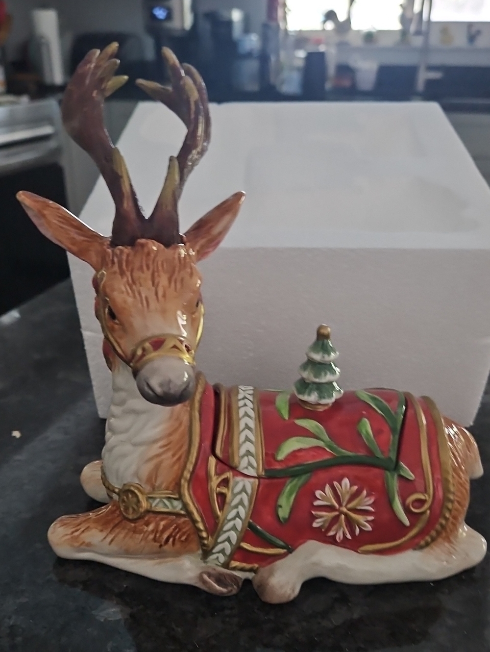 Fitz And Floyd Holiday Red Decorative Reindeer Figurine With Lidded Box